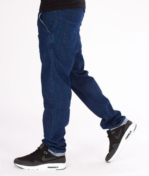 SmokeStory-Jeans Stretch Straight Fit Guzik Spodnie Medium Blue