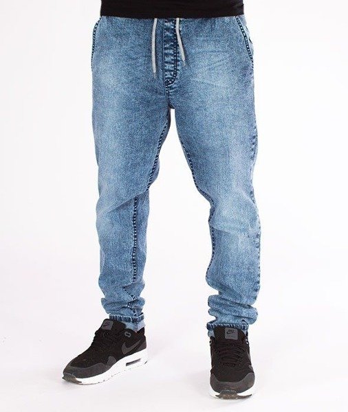 SmokeStory-Jeans Stretch Straight Fit z Gumą Spodnie Marmurki Light