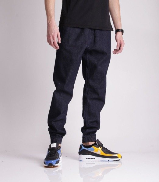 SmokeStory-Jogger Slim Jeans Slim Haft Spodnie Dark Blue