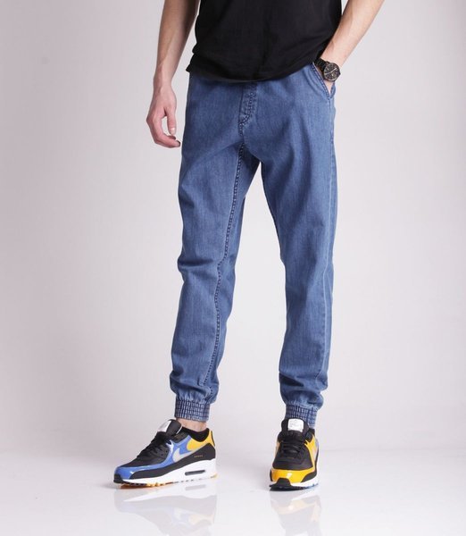 SmokeStory-Jogger Slim Jeans Slim Haft Spodnie Light Blue