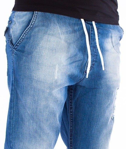 SmokeStory-Premium Jeans Stretch Skinny z Gumą Spodnie Light Przecierane